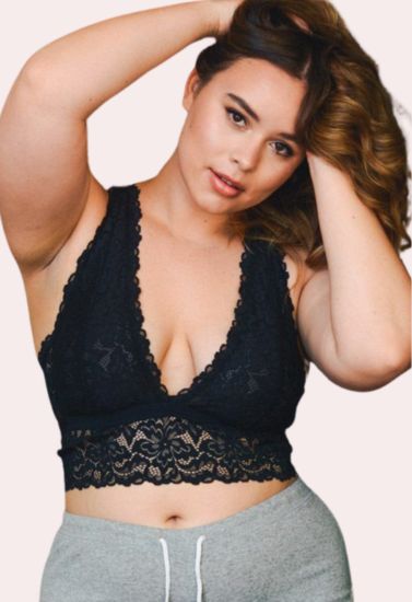Women Deep V-Neck Lace Bralette – Wire-Free Non-Padded Soft Support Bra