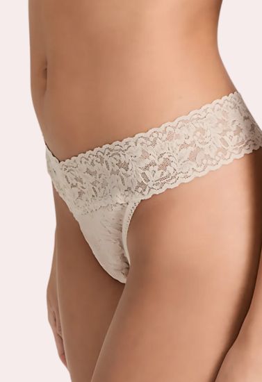 Women Floral Lace Mid-Rise Bikini Panty – Beige