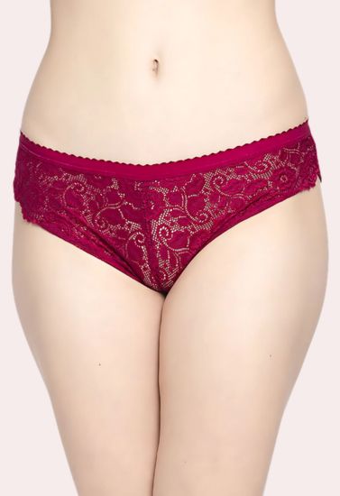 Women Wine Floral Lace Mid-Rise Panty